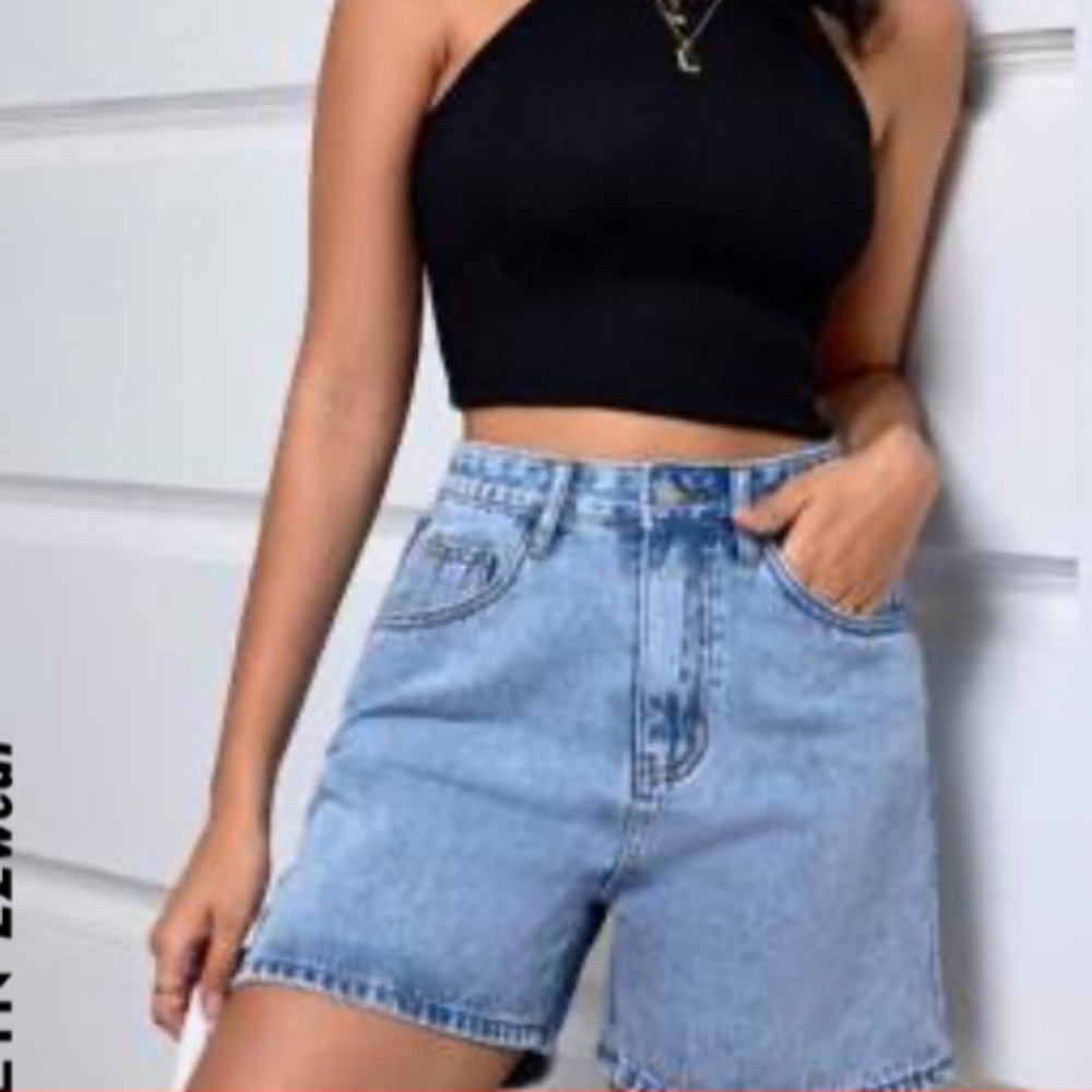 SHEIN Denim Jean Blue Wash Minimalist Bermuda Daily Shorts Size Small